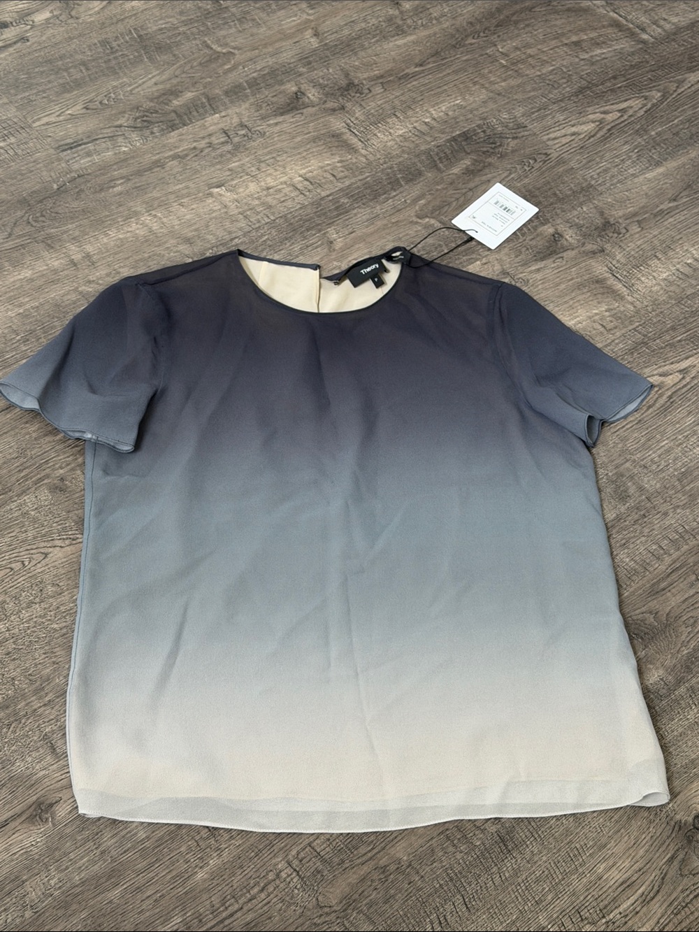 Theory Ombre Short Sleeve Blouse - Navy to Cream